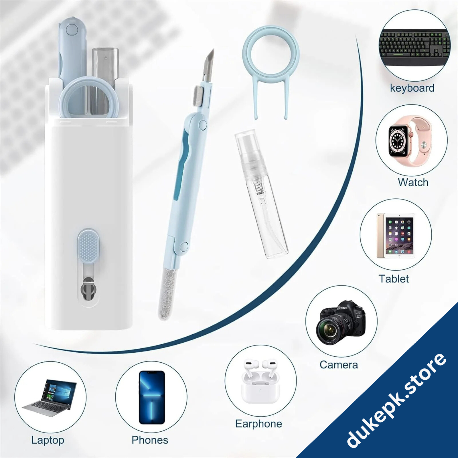 8 in 1 Cleaning Kit Computer Keyboard Cleaner Brush Earphones Cleaning Pen For Earbuds iPad Phones Cleaning Tools Keycap Puller