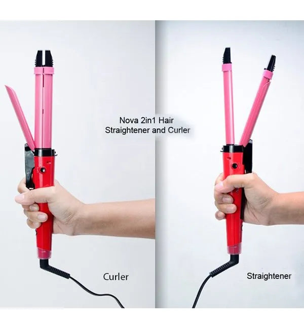 Nova 2-in-1 Hair Straightener & Curler – Model Nh-2009, Quick Heat-up Ceramic Plates For Smooth Straightening & Effortless Curls, Portable Dual-use Styling Tool For All Hair Types